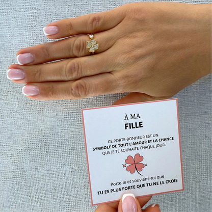 À Ma Fille - Bague Trèfle Porte-Bonheur I Ajustable