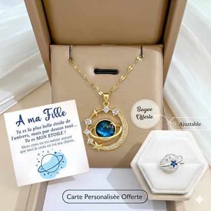 Collier « Lune de vie » - Or 18 carats + 1 bague  Ajustable Offerte